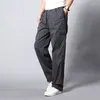 Men's Pants Spring Autumn High Waisted Solid Pockets Zipper Elastic Splicing Embroidery Casual Sportswear Straight Leg Trousers
