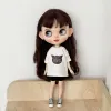 Nouvelle arrivée Blyth Doll Vêtements T-shirt blanc chat mignon et short noir pour blythe Barbie ob22 ob24 Azone Dolls Accessoires