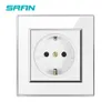 Soquete de energia da SRAN EU, 16A 250V Painel de acrílico branco/preto 86mm*86mm com bordas prateadas soquete de parede