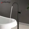 Black Floor Standing Faucet Bathtub Shower Faucet Hot Cold Water Mixer Tap Simple Sinlge Handle Bath Tub Bathroom Shower Set