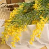 88 cm 3 rami Acacia artificiale giallo mimosa pudica spray falsa fiore di seta per matrimoni decorazioni di fagioli rossi pianta per x'mas