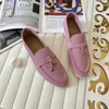 Ontwerper Casual schoenen LP Flat Suede Loafers Zomer Women Charm Decorated Walking Shoes Aprikoot Lederen schoenen Slip-on comfortabele veelzijdige platte schoenen