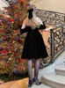 Swobodne sukienki czarne z ramion aksamitne sukienki midi mody mody szczupły, solidny zimowy elegancki elegancki lady świąteczne sami