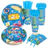 Summer Pool Party Supplies Disposable Tableware Plate Cup Napkin Hawaiian luau Pool Beach theme Favors Birthday Party Decoration