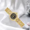 Avanços de pulso ocasião formal Assista a elegante pulseira de shinestone para mulheres de metal strap redonda de jóias de materia