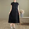 Etnik Giyim 2024 Çin Vintage Elbise Retro Satin Jacquard Geleneksel Geliştirilmiş A-Line Qipao Oriental Ziyafet Akşam Vestido