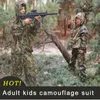 Män kvinnor barn utomhus ghillie kostym kamouflage kläder djungel kostym cs träning lämnar klädjakt kostym byxor huva jacka