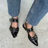 Womandress Ganniluxy Ballerina Flats Black Chunky Buckle Design with White Wide Wide Opending Slingback Strap Patent Patent Rubber Sole