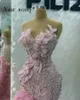 Party Dresses High Fashion Pink Ruffles Mermaid Evening With Slit Glitter 3D Leaf Design Beaded Night Pageant Gowns For Wedding Events