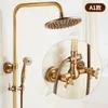 ZGRK Antique Brass Shower Faucets Set 8'' Rainfall Shower Commodity Shelf Dual Handle Mixer Tap Swivel Tub Spout Bath Shower