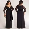 Party Dresses Black Lace Straight Custom Plus Size Evening Prom Gown Formal Dress Off-Shoulder Long Sleeve Elastic Satin