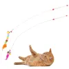 Ståltråd retande katt stick lång fiskmus kul fjäder med klocka husdjur leksaker interaktiv rolig katt leksak trollstav