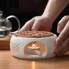 Ronde keramische theepot warmere groenachtige oven met kaarslakverwarming trivet schotel cup warmte pot voor het verwarmen van koffiemelk of thee