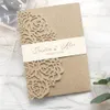 Печать Custom Blittery Rose Laser Cut свадебные приглашения, набор с RSVP-конвертом Belly Band Band Tri-Trea Pocket Invites Supply Supply