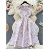 Robes décontractées de base Summer Pink Jacquard O Neck Sans manches Sans manches Femmes Sweet Temperament Ténique Slim Midi Holidi Ball Robe Vest Drop Dhx83