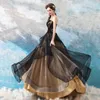 Sıradan Elbiseler Yosimi Kadın Partisi Uzun Elbise 2024 Yaz Siyah Patchwork Haki Mesh Kat uzunluğu kolsuz askısız balo düğün