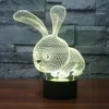 3D Cartoon Rabbit Night Light Touch Touch mesa de mesa de ilusão óptica 7 Luzes de cor de cor Decoração de Xmas de aniversário de Natal2313