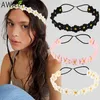 Awaytr bohemio crochet a mano hecha flores coloridas coloridas huecas de punto de cabeza elástica para mujeres accesorios para el cabello