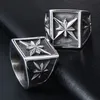 Vintage Polaris Star Signet Ring Men Geometry 14K Gold Biker Ring Male Heavy Cross Finger Ring