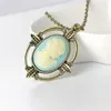 Pendant Necklaces Retro Elegant Movie Style The Vampire Diaries Katherine Portrait Blue Cameo Vintage Antique Bronze Necklace