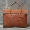 Retro Crazy Horse Leather Mens Handväska läder Business Bag 15 Computer Portfölj Toppskiktet Cowhide Casual Tote Men 240410