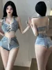Frauen Tracksuits Denim Shorts Set Verband gegen Neck -Tanktops Mode sexy Uniform 2024 süßes amerikanisches würziges Mädchen S7KP