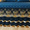 European Luxury Embroidery Thicken Velvet Quilted Bedspread Single Queen King Lace Bed Skirt Bed Cover Bed Sheet Pillowcase #/