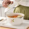 Tigela de sopa grande de cerâmica panela de sopa redonda com salada de pálpebra tigela instantânea tigela instanta