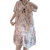 Women's Sleepwear Sweet Princess Style Suit V-Neck Printed Pajamas Thin Cotton Silk Nightgown Short Sleeve Dress Female Home Clothing