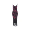 Partykleider floraldrucke Maxi -Abschlussballkleid sexy Promi -Abendnetz Bodycon Spaghetti Gurt Summer Club Beach Kleidung auf Lagerbestand