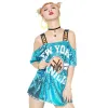 Jazz Dance Costumes Female Hip-hop Disco Colorful Bling Sequins Jazz Tshirt High Street Dance Clothing Women Stage Performance