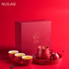6 أجهزة كمبيوتر/مجموعة شاي زفاف حمراء صينية زفاف سيراميك مجموعات رائعة من شاي شاي نهر يدوي