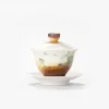 Vintage en céramique thé Tureen Paysage peint à la main Gaiwan Home Pottery Tea tasse Chine
