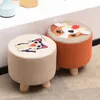 28x25cm Round Taboret Stool Wooden Bedroom Dining Furniture Shoe Rack Footstool Soft Pouf Beach Ottoman Makeup Chair (4 legs)