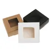 Caixa de papel 100pcs/lote kraft com janela clara de embalagens quadradas de pvc caixas de presente branco/preto/marrom