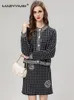 Werkjurken Maryyimei Fashion Spring Summer Suite dames lange mouw jas kristal korte rok plaid pluche tweedelige set