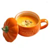 Mokken pompoen mok met deksel keramische vorm Halloween Cups -vormige beker lepel kawaii soep voor herfstdecor