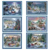 Gedrukt Cross Stitch Set Embroidery for Needle Work Christmas Snowscape Patroon 11CT 14CT Geteld DIY Handgemaakte gestempelde stofkit