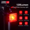 ThinkRider Smart Bicycle Tail Rear Light Auto Start Stop Brake IPX6 Waterproof USB Charge Cycling Tail Taillight Bike LED 120LM