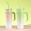 Waterflessen 1200 ml sportfles met dekselstro -reisbeker Koud koude dubbele vacuüm geïsoleerde mok voor ijsthee koffie