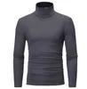 Spring Autumn Winter Mens Thermal Long Sleeve Roll Turtleneck T-shirt Solid Color Topps Male Slim Basic Stretch Tee Top 240403