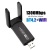 Kort Wireless USB 1300Mbps WiFi Adapter Dual Band 2.4G 5GHz USB 3.0 WiFi LAN Adapter 802.11ac med antenn BT4.2 för Desktop Laptopop