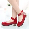 Sneakers rote Low -Heel -Schuhe für Mädchen Prinzessin Leder Schuhe Tanz Hochzeitsschule Kinder Casual Schuh Kinder Kleid runde Zehenschuhe elegant