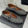 Designer Sapatos de luxo Mulheres Balé Flats Mary Jane Mules Holcou Sandals de Mesh Sandálias Genuínas de Curra Branche