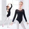 Ballet Leotards Girls Black Lace Leotard Dance Ginástica Patinação Kids Slave Longa de Dança Longa