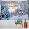 Snow Scenery Tapestry Wall sospeso piccolo tavolo da bohémien Mapt soggiorno decorato con panno di sfondo in poliestere