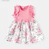 Flickans klänningar Baby Girl Cotton Ribbed Ruffle Trim Bow Front Floral Print Spliced ​​Tank Dress L47