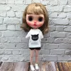 Nouvelle arrivée Blyth Doll Vêtements T-shirt blanc chat mignon et short noir pour blythe Barbie ob22 ob24 Azone Dolls Accessoires