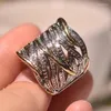 Cluster Rings Full Zircon Wrap Multilayer Gold Two-tone 925S Ring Men And Women Multi Stripe Golden Flash Feather Luxury Diamond
