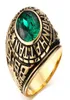 Stainless Steel Manhattan College Ring with Green CZ Crystal for Mens Womens Graduation GiftGold Plated US size 7116872305